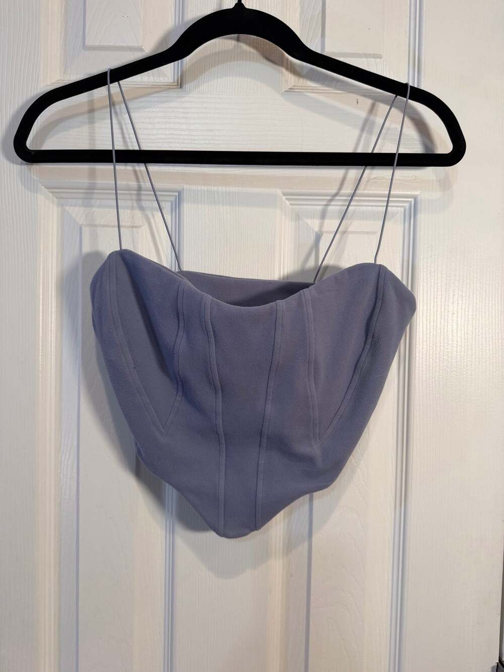 Commense XS Dusty Blue Fleece Corset Crop Top Spaghetti Strap Bustier Y2K